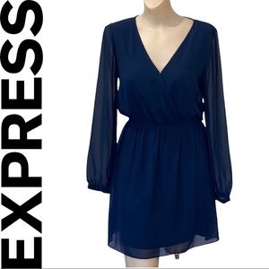 Pre-owned Express Deep Navy Blue Dress, with Sheer Sleeves